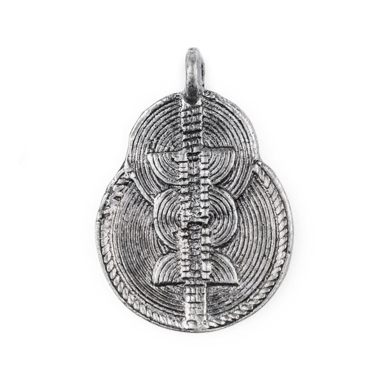 The Bead Chest Silver Double Sun & Moon Baule Pendant (32x46mm): African Tribal Metal Pendant for DIY Jewelry and Necklace